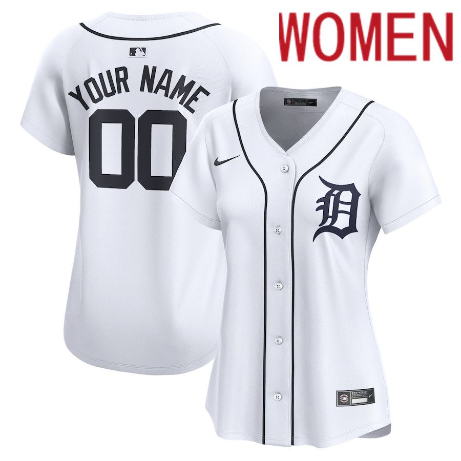Women Detroit Tigers Nike White Home Limited Custom MLB Jersey->customized mlb jersey->Custom Jersey